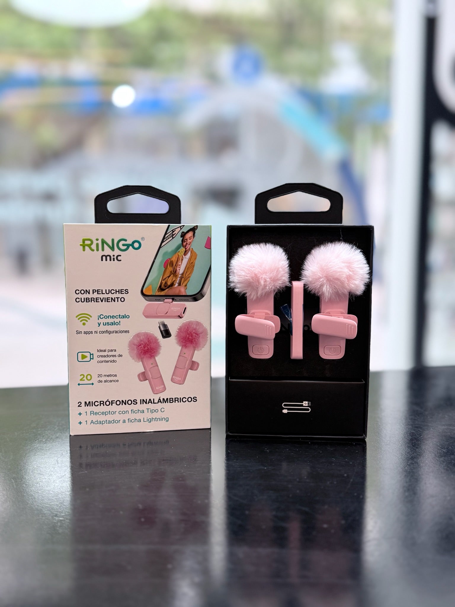 MICROFONO DOBLE TIPO C CON ADAPTADOR LIGHTNING ROSA