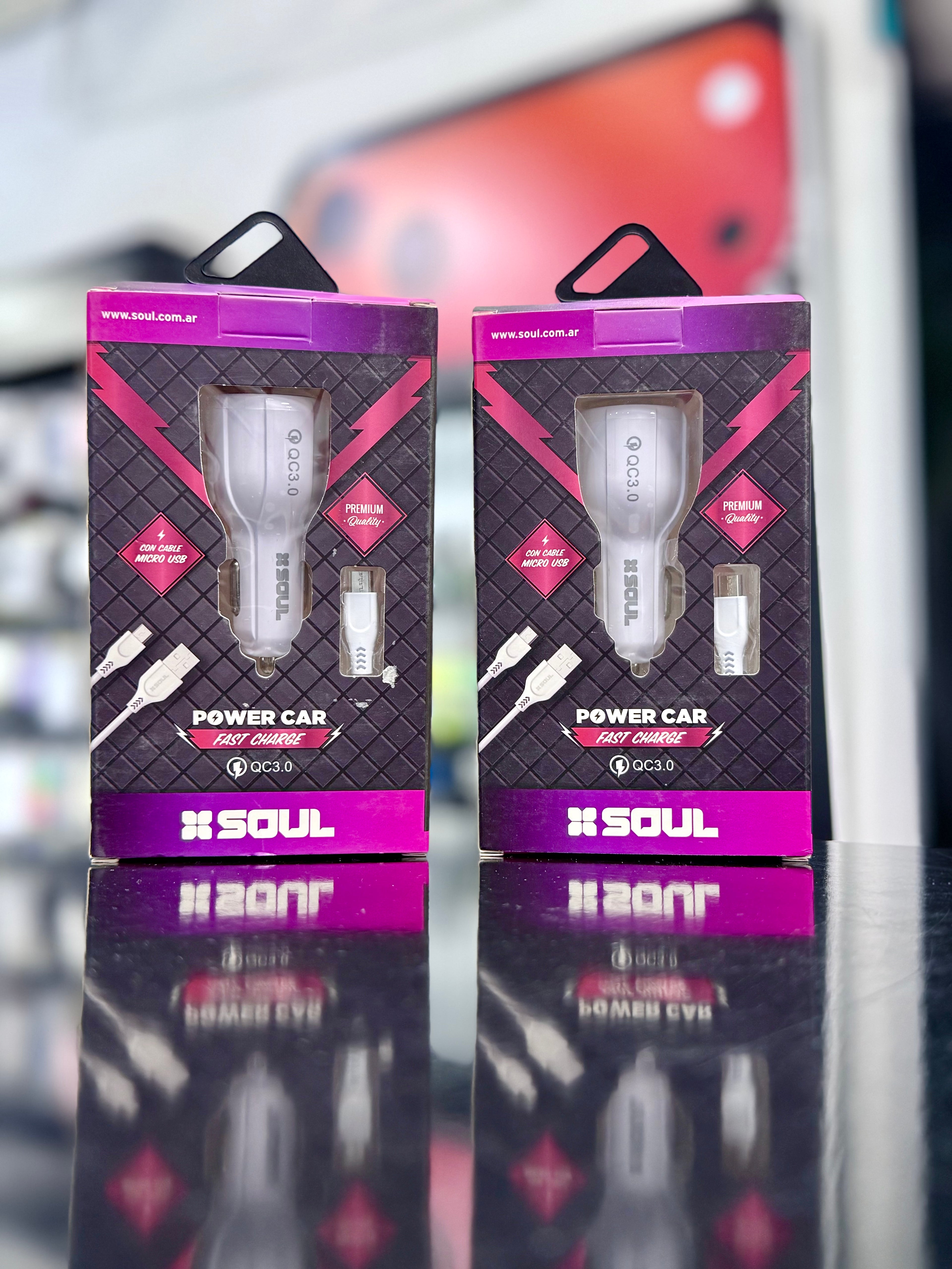 CARGADOR DE AUTO SOUL POWER CAR QC3.0 CON CABLE MICRO USB