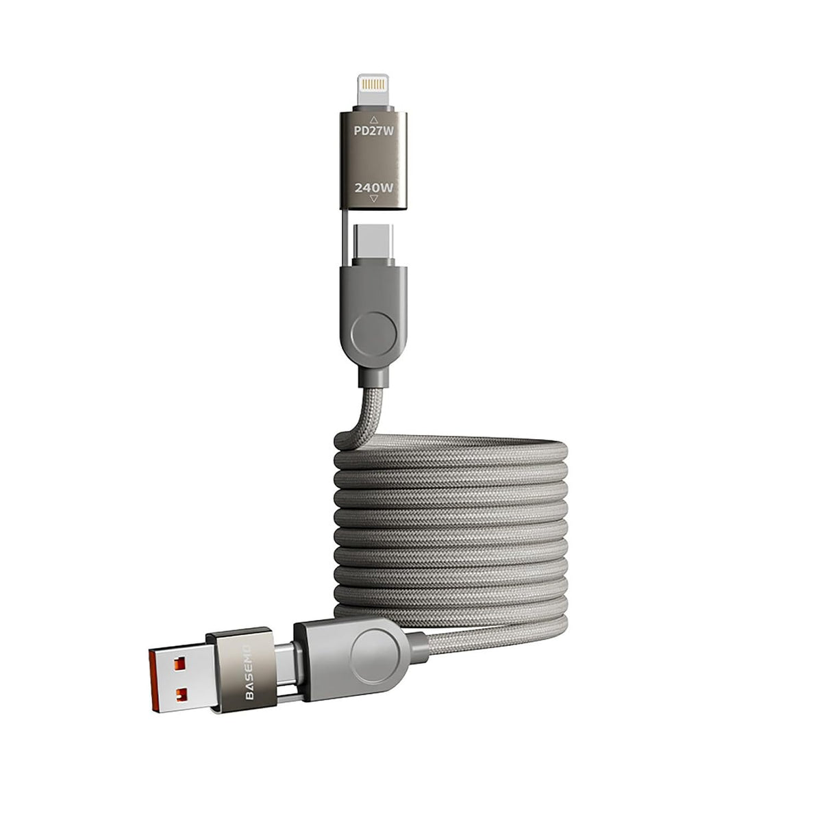 Cable de Datos y Carga Rápida 240W 4 en 1 – USB-C / Lightning / Micro USB