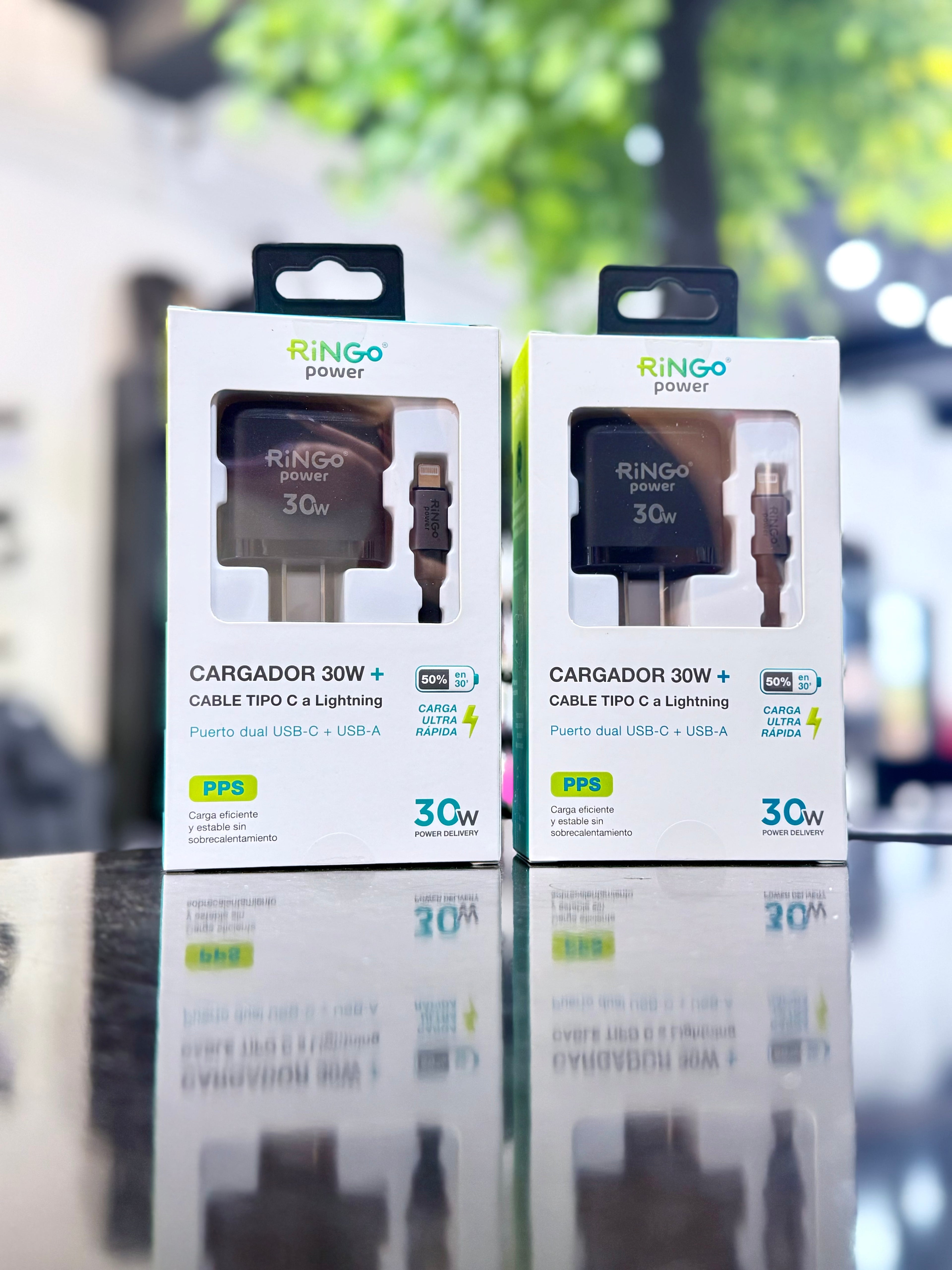 CARGADOR RINGO POWER 30W - A + C - CON CABLE USB C A LIGHTNING