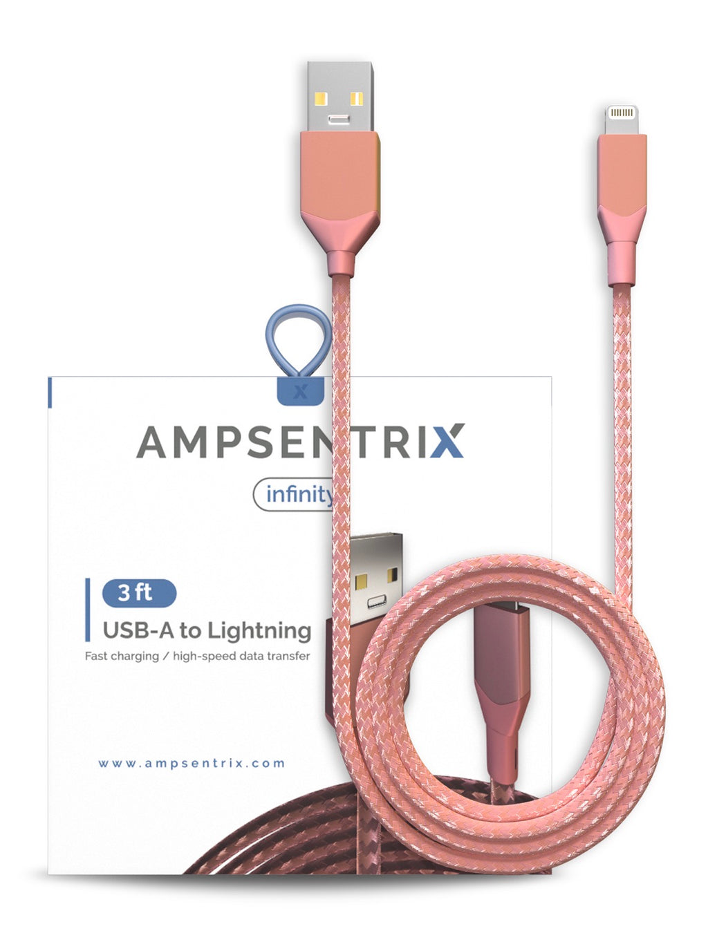 CABLE AMPSENTRIX INFINITY USB A - LIGHTNING 1MTS PINK