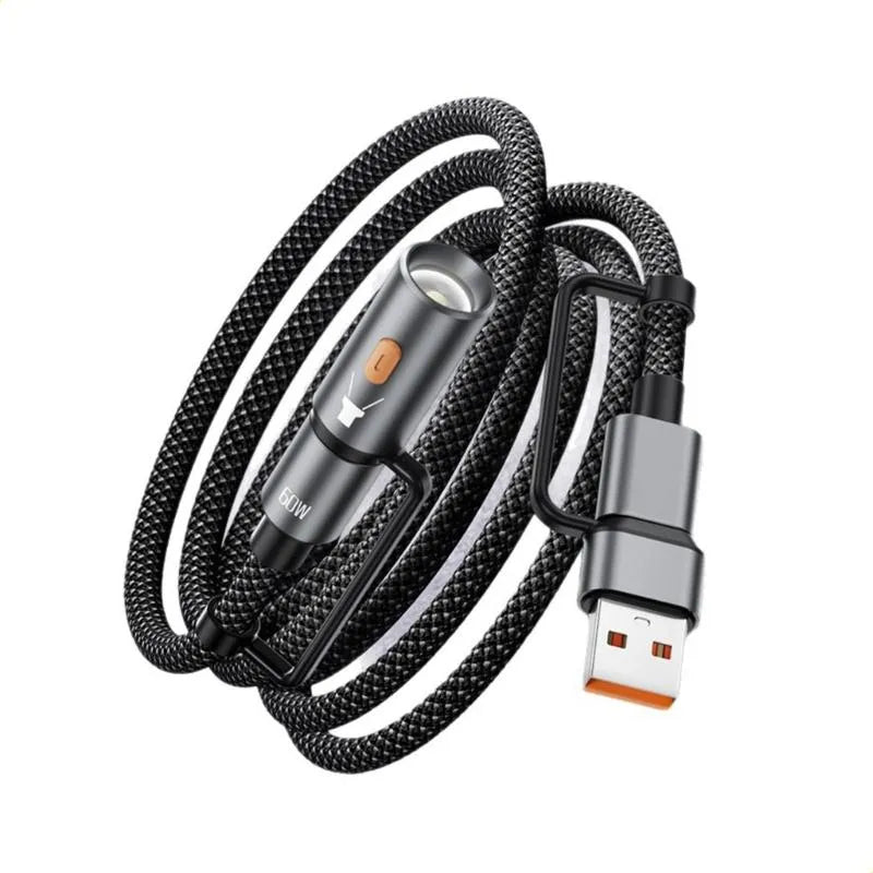 Cable TOOCKI Usb + Usb C a Tipo C Reforzado con linterna