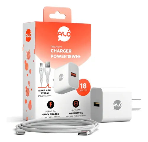 Cargador ALO POWER 18W blanco con cable tipo C