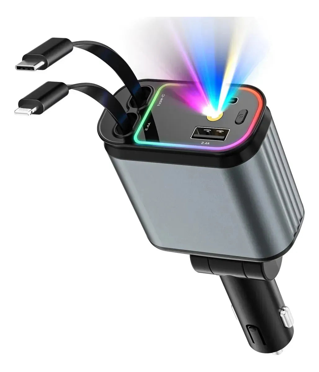 Cargador para Auto con Cable y Luz Láser — Carga Rápida