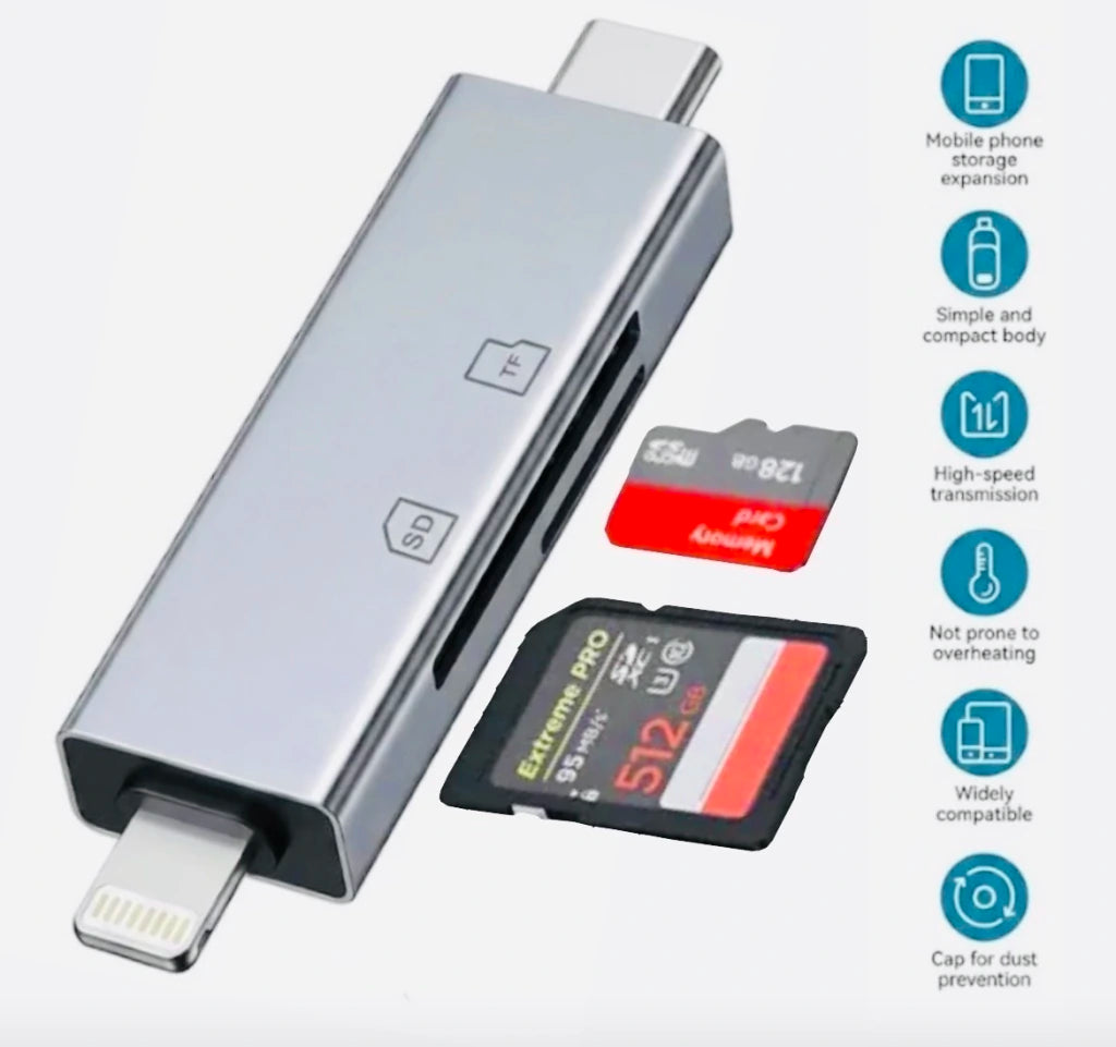 Lector de tarjetas FETUZZ con adaptador USB C/Lightning F-L012